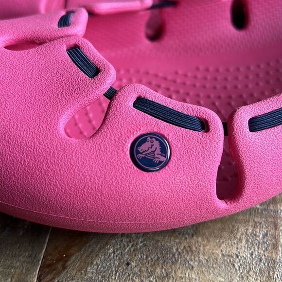 Crocs Pink Mary Janes Women Size 10 Elastic Top Ruffled Edges Flats Slip On - Picture 6 of 7